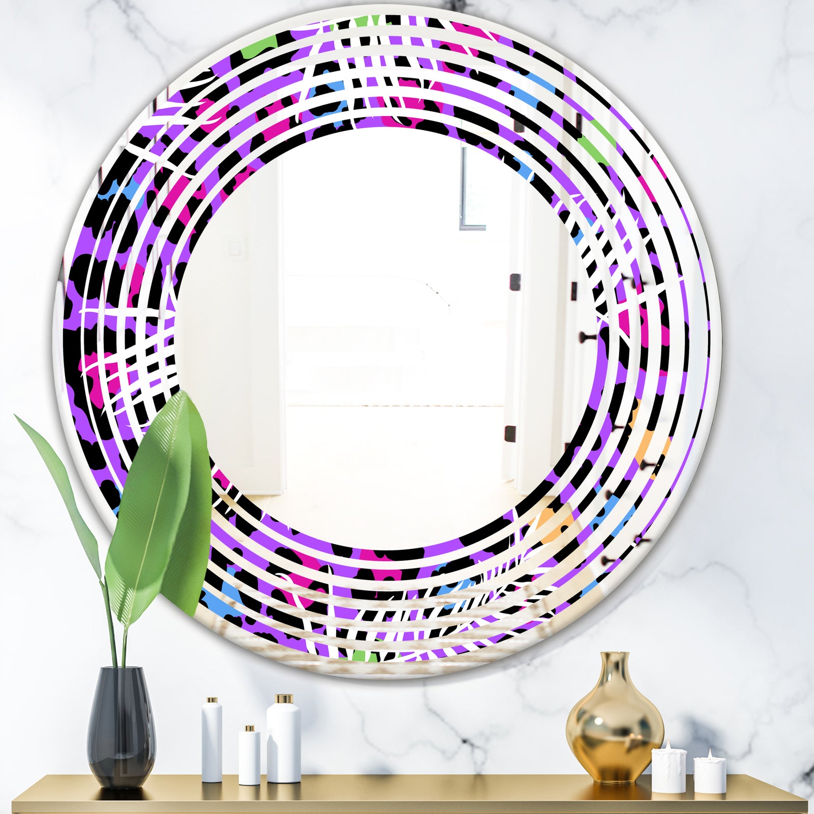 Leopard Fur Safari VIII - Modern Round or Oval Wall Mirror - Wave