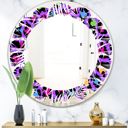 Leopard Fur Safari VIII - Modern Round or Oval Wall Mirror - Leaves