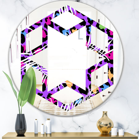 Leopard Fur Safari VIII - Modern Round or Oval Wall Mirror - Hexagon Star
