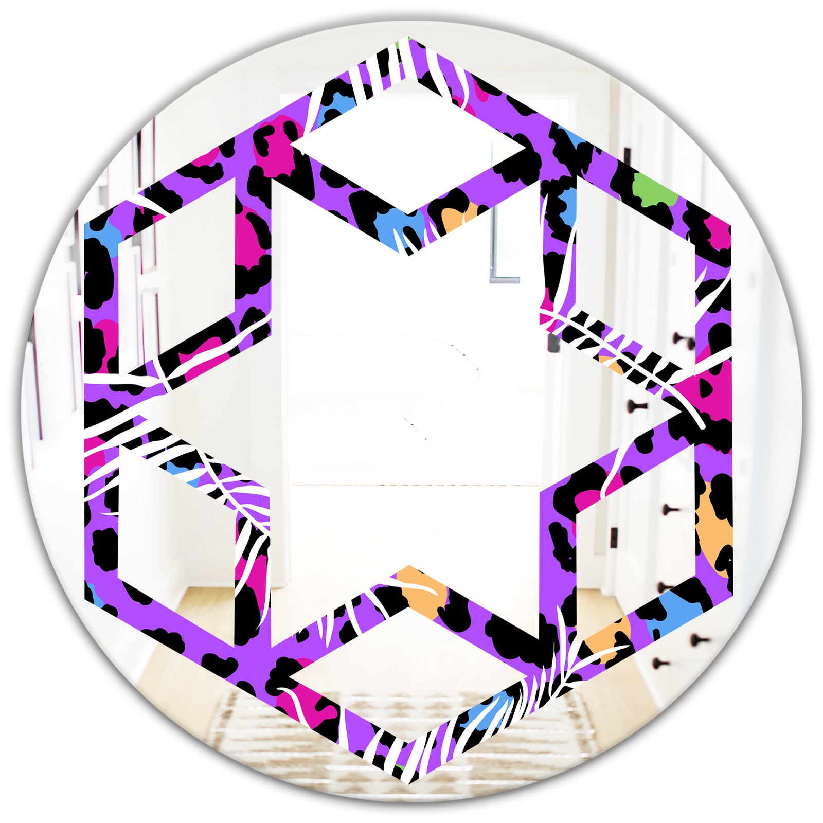 Leopard Fur Safari VIII - Modern Round or Oval Wall Mirror - Hexagon Star