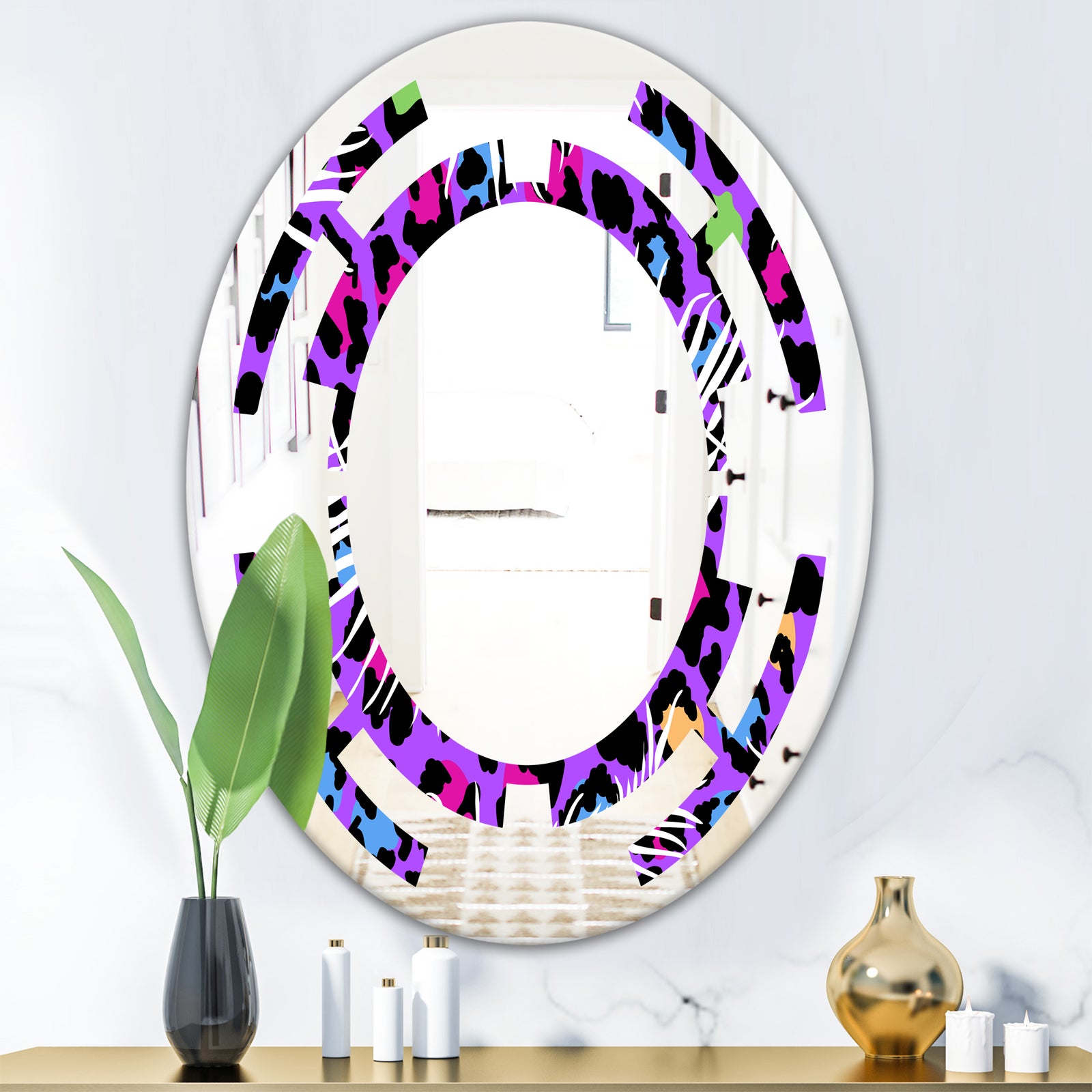 Leopard Fur Safari VIII - Modern Round or Oval Wall Mirror - Space
