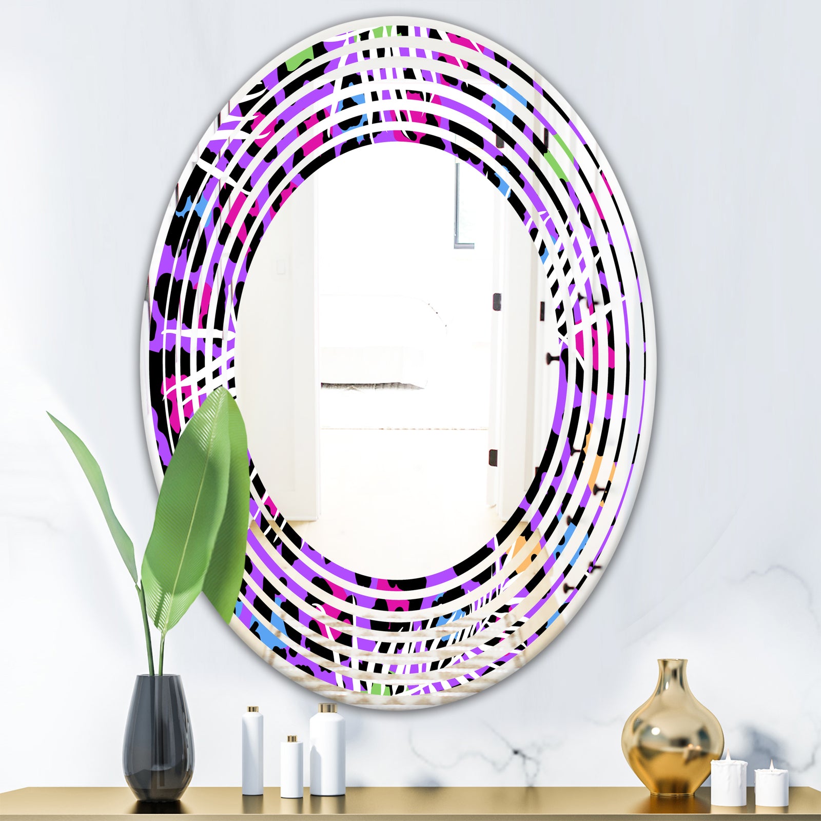 Leopard Fur Safari VIII - Modern Round or Oval Wall Mirror - Wave