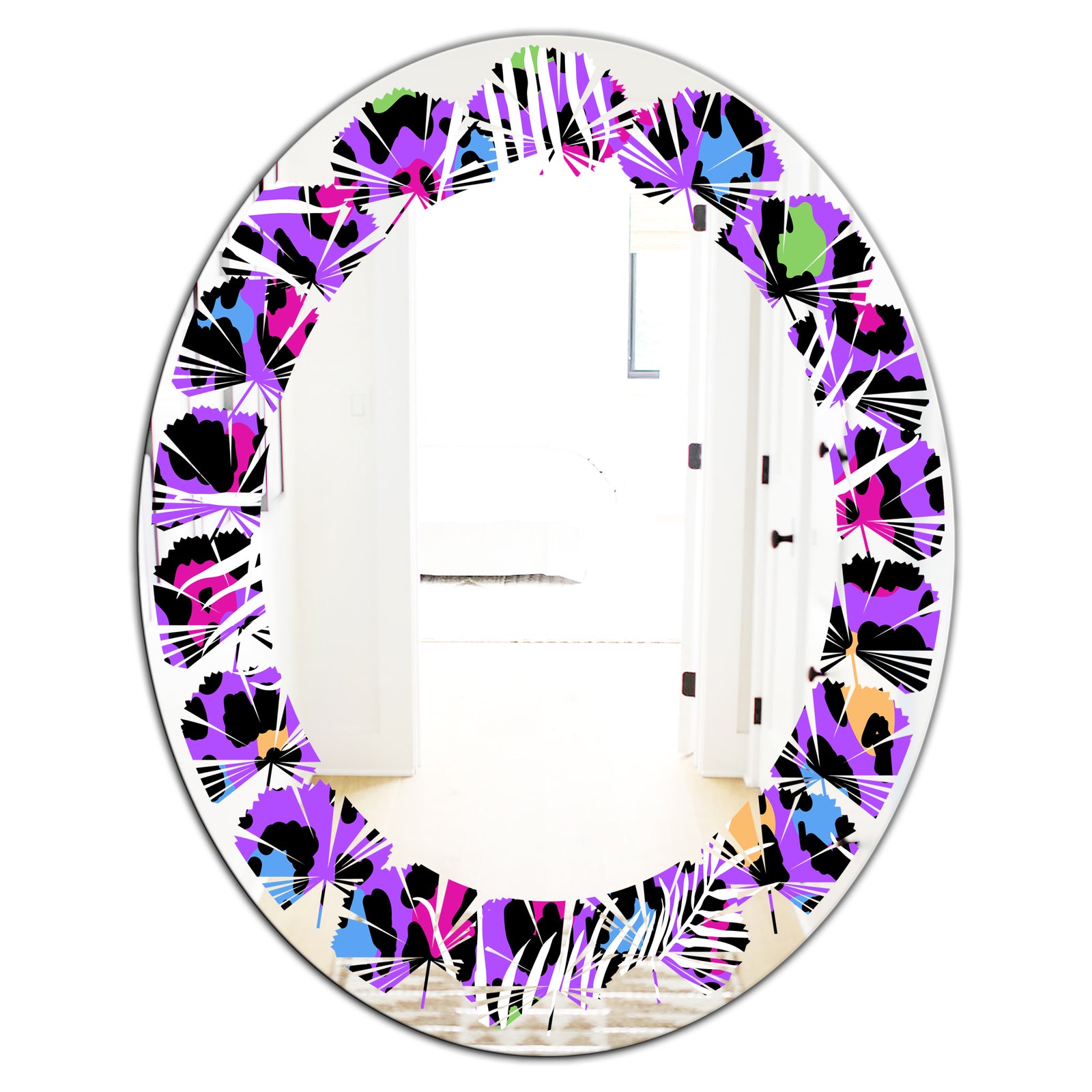 Leopard Fur Safari VIII - Modern Round or Oval Wall Mirror - Leaves