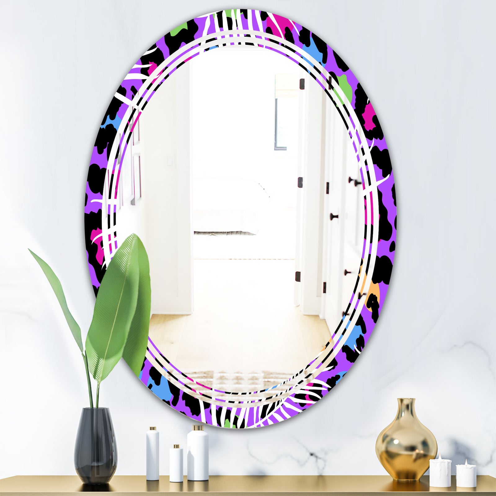 Leopard Fur Safari VIII - Modern Round or Oval Wall Mirror - Triple C