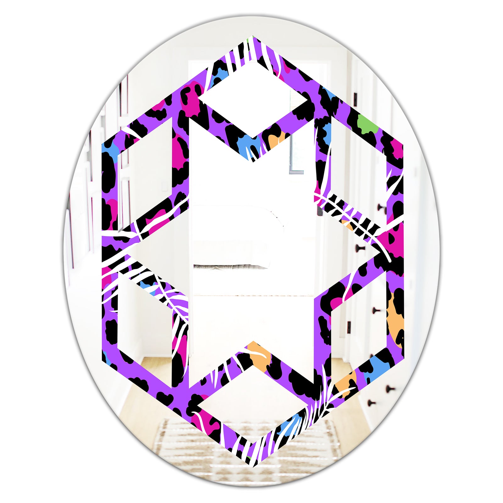 Leopard Fur Safari VIII - Modern Round or Oval Wall Mirror - Hexagon Star