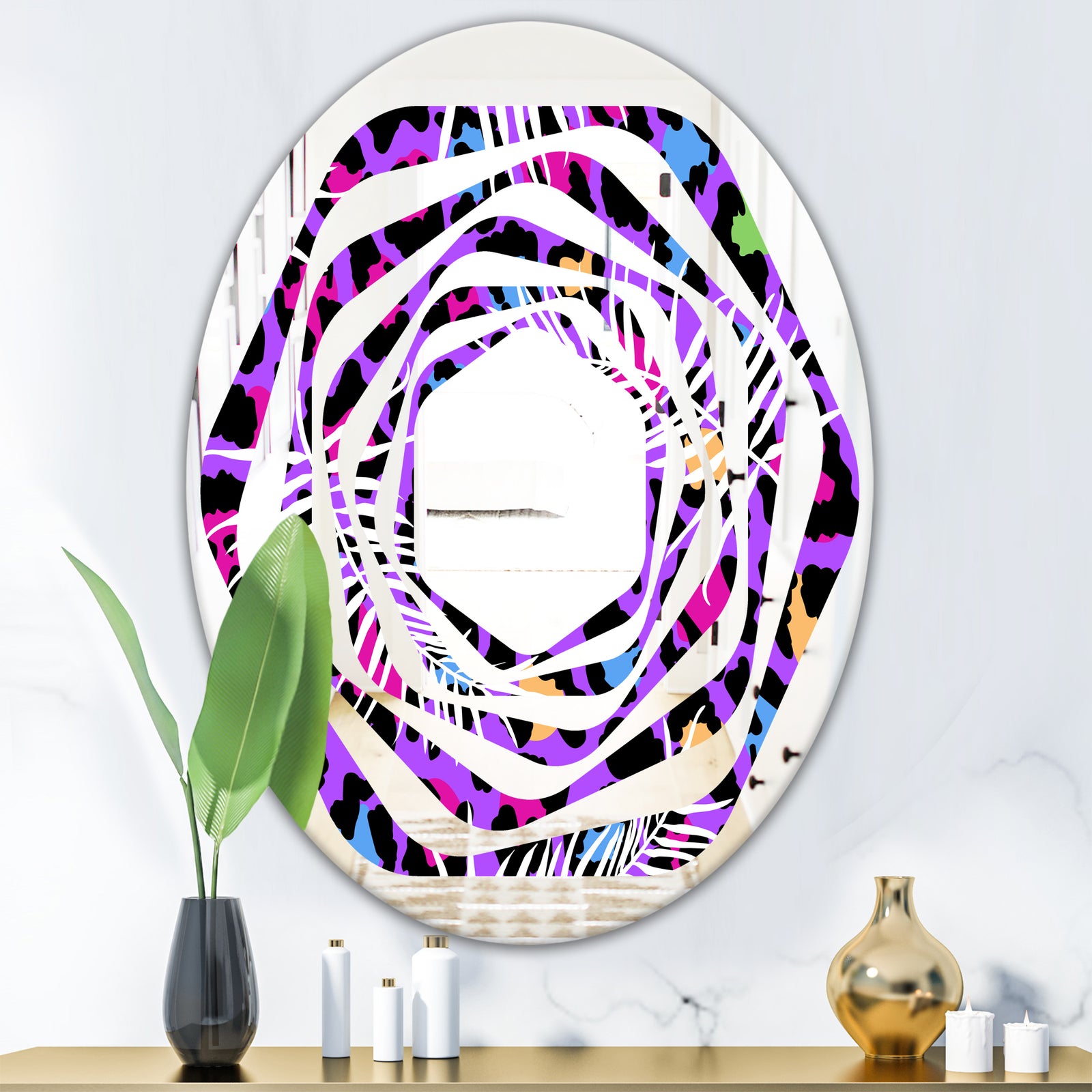 Leopard Fur Safari VIII - Modern Round or Oval Wall Mirror - Whirl