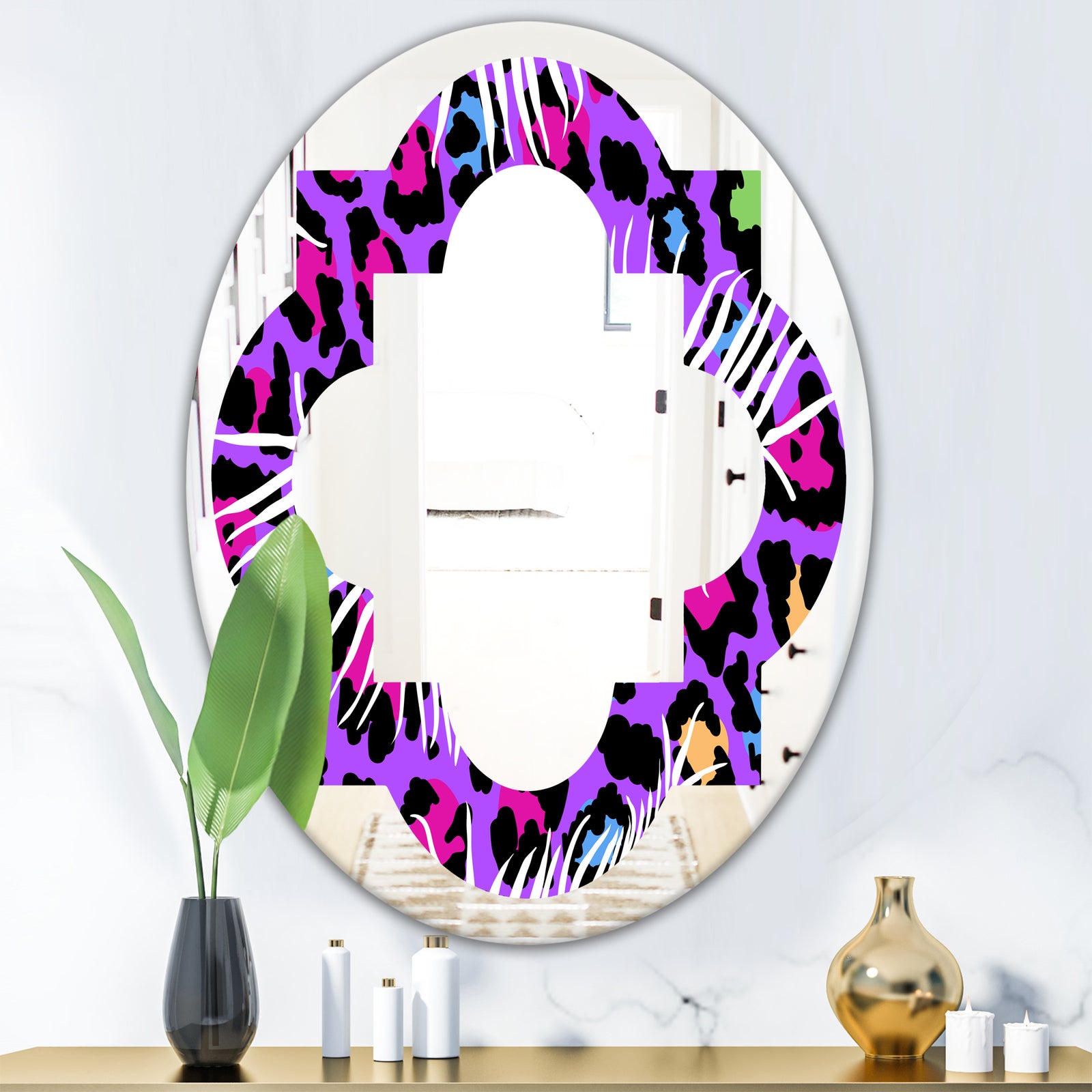Leopard Fur Safari VIII - Modern Round or Oval Wall Mirror - Quatrefoil