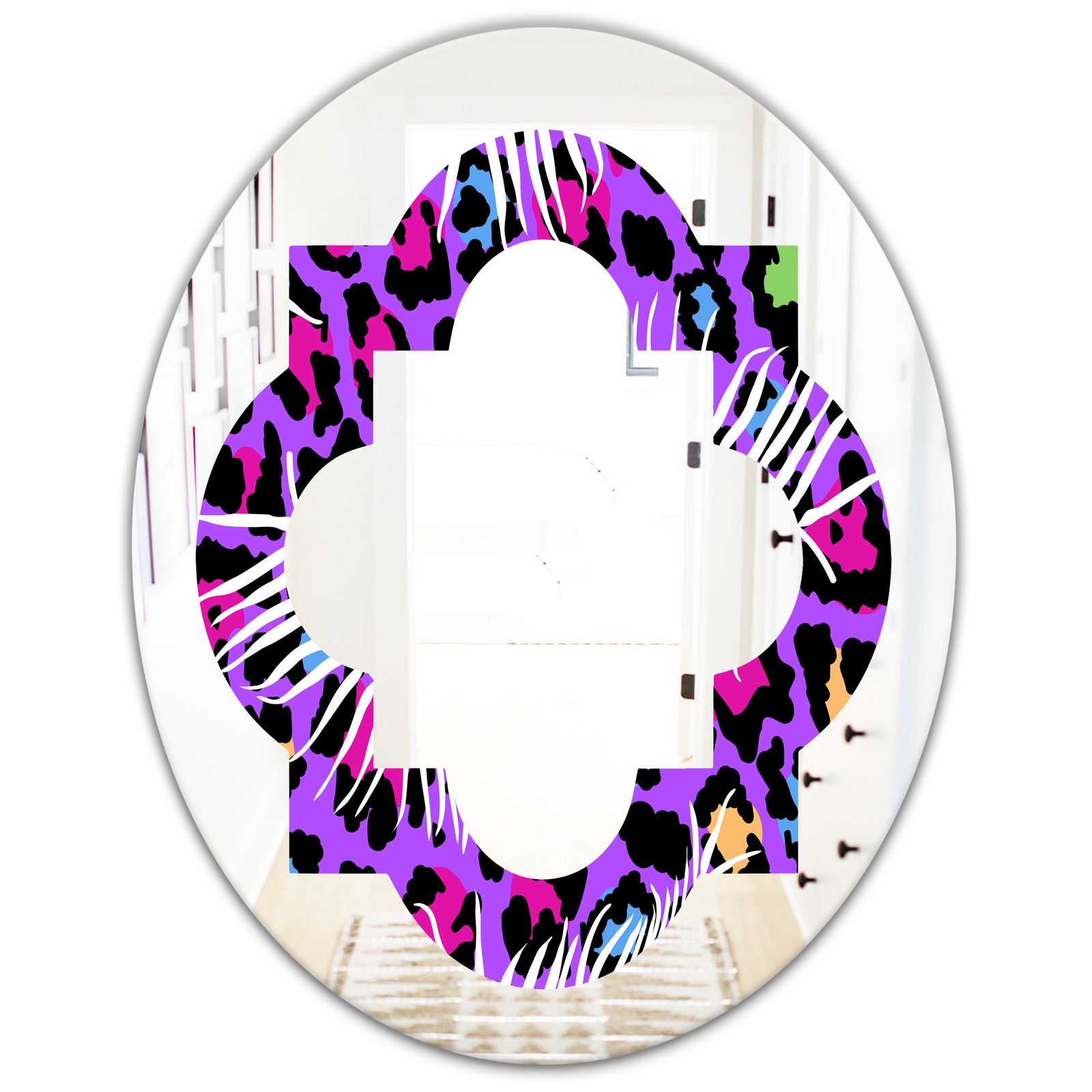 Leopard Fur Safari VIII - Modern Round or Oval Wall Mirror - Quatrefoil