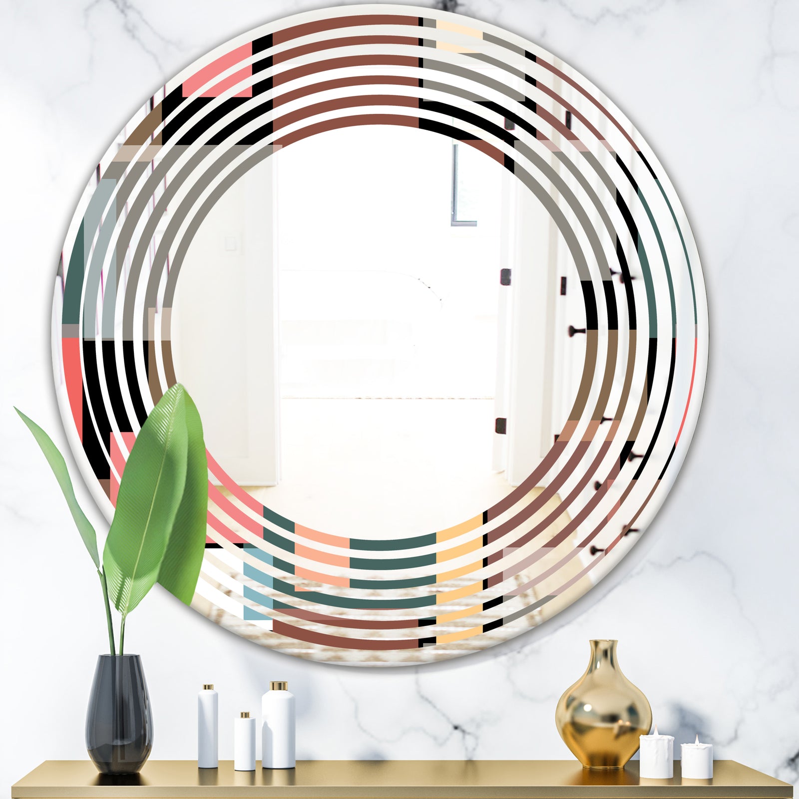 Retro Square Design II - Modern Round or Oval Wall Mirror - Wave