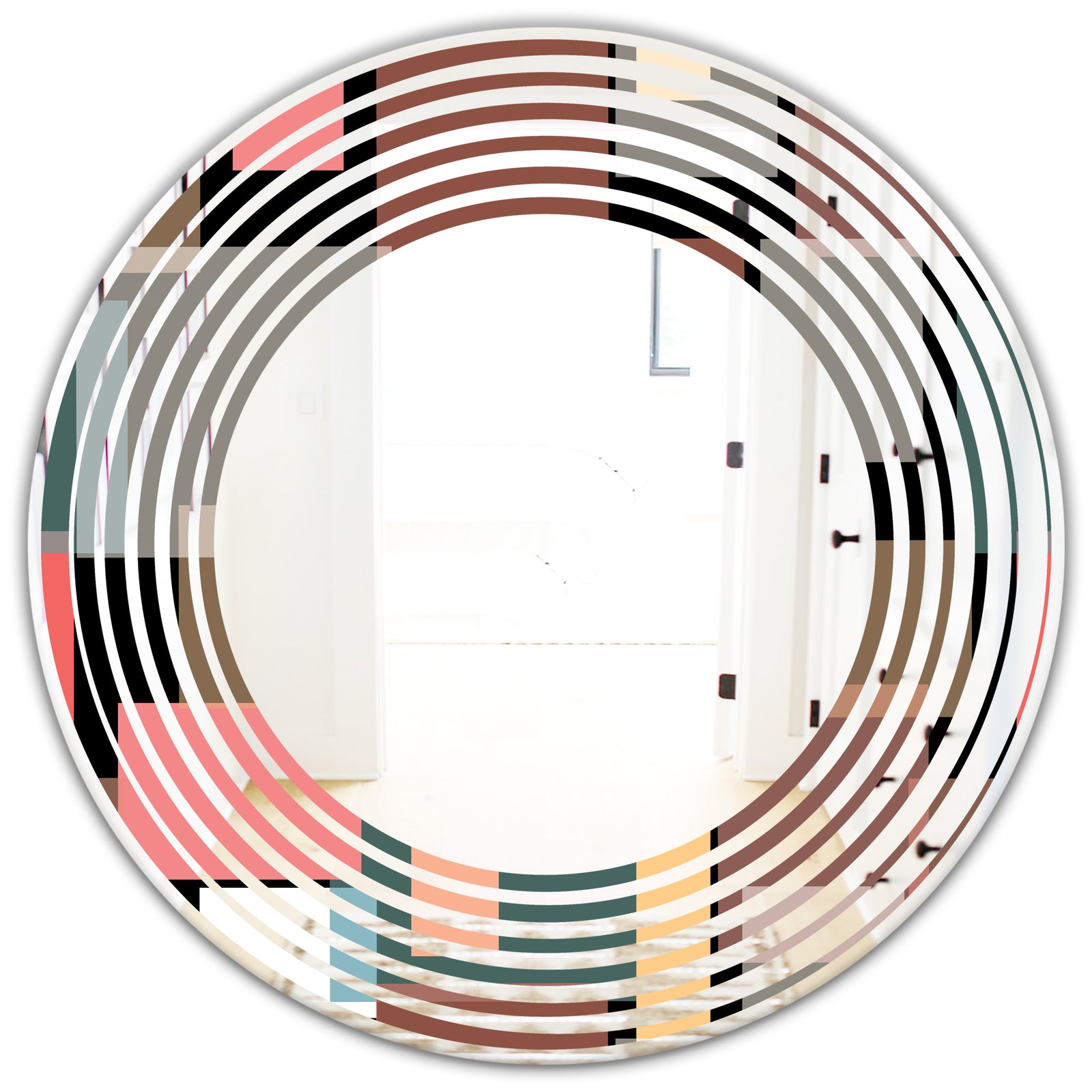 Retro Square Design II - Modern Round or Oval Wall Mirror - Wave