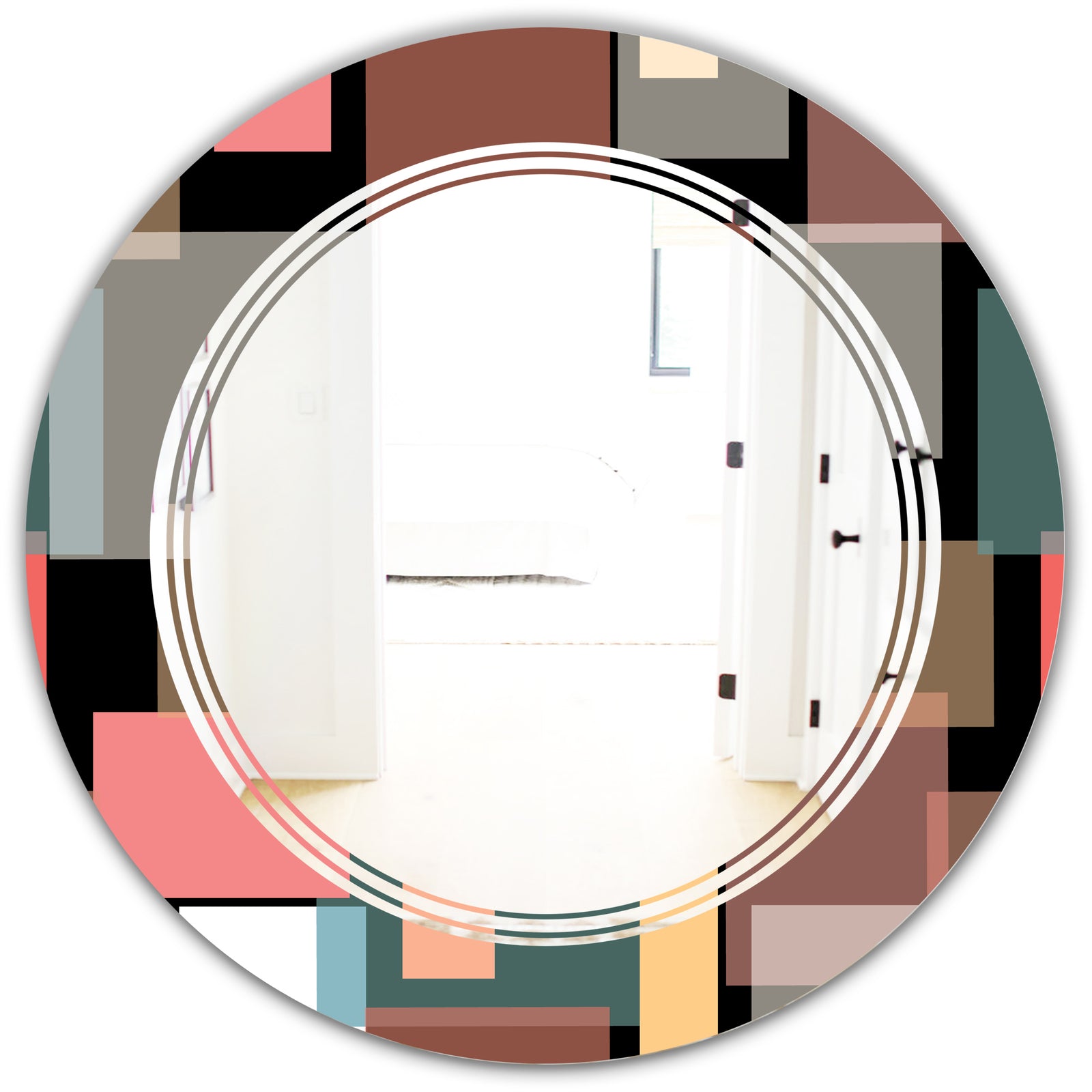 Retro Square Design II - Modern Round or Oval Wall Mirror - Triple C