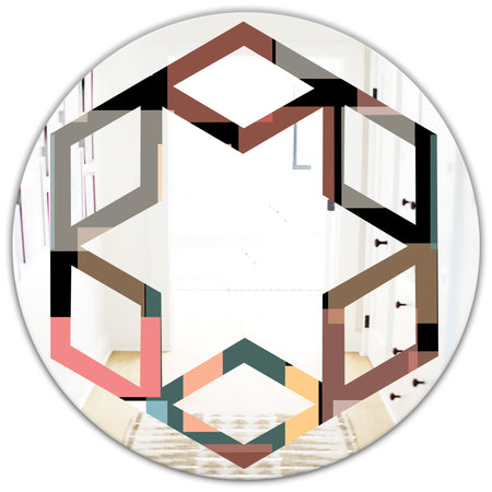 Retro Square Design II - Modern Round or Oval Wall Mirror - Hexagon Star