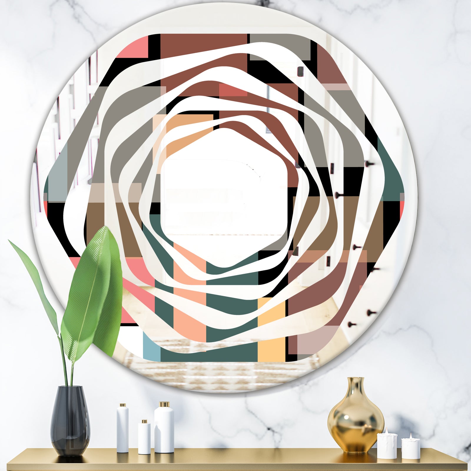 Retro Square Design II - Modern Round or Oval Wall Mirror - Whirl