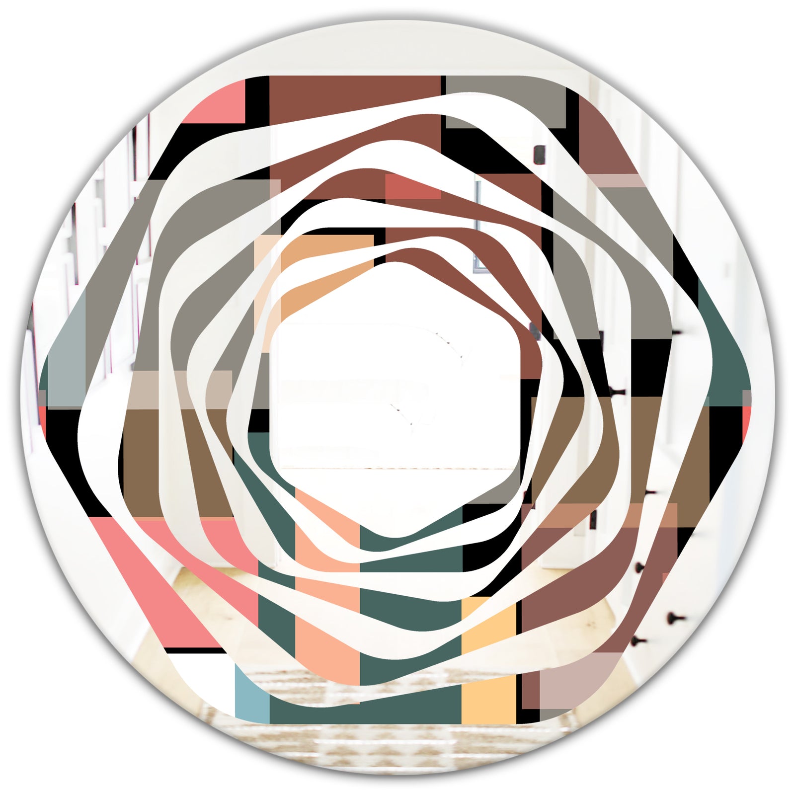 Retro Square Design II - Modern Round or Oval Wall Mirror - Whirl
