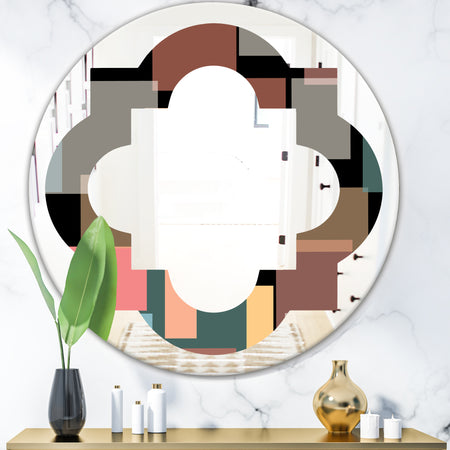 Retro Square Design II - Modern Round or Oval Wall Mirror - Quatrefoil