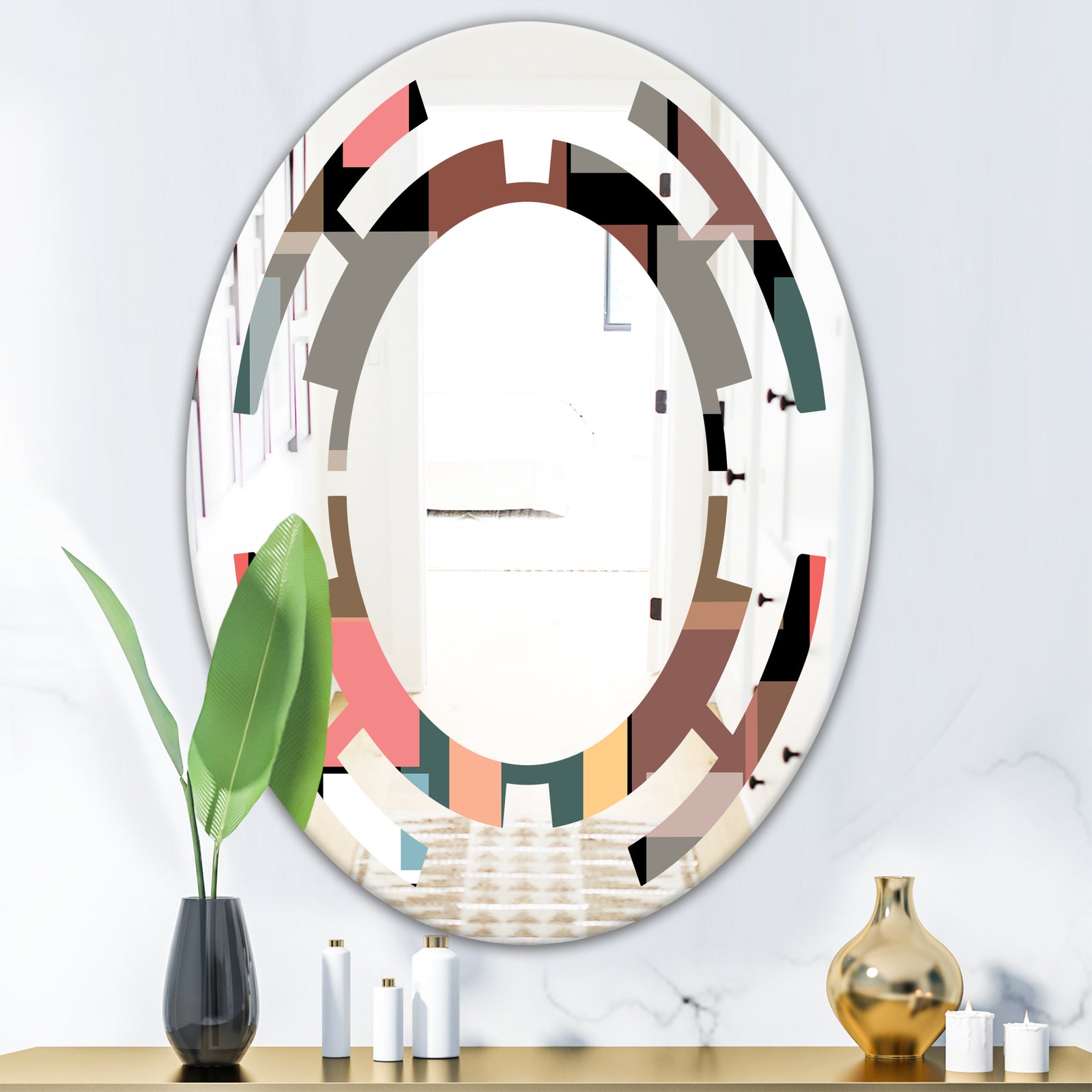 Retro Square Design II - Modern Round or Oval Wall Mirror - Space