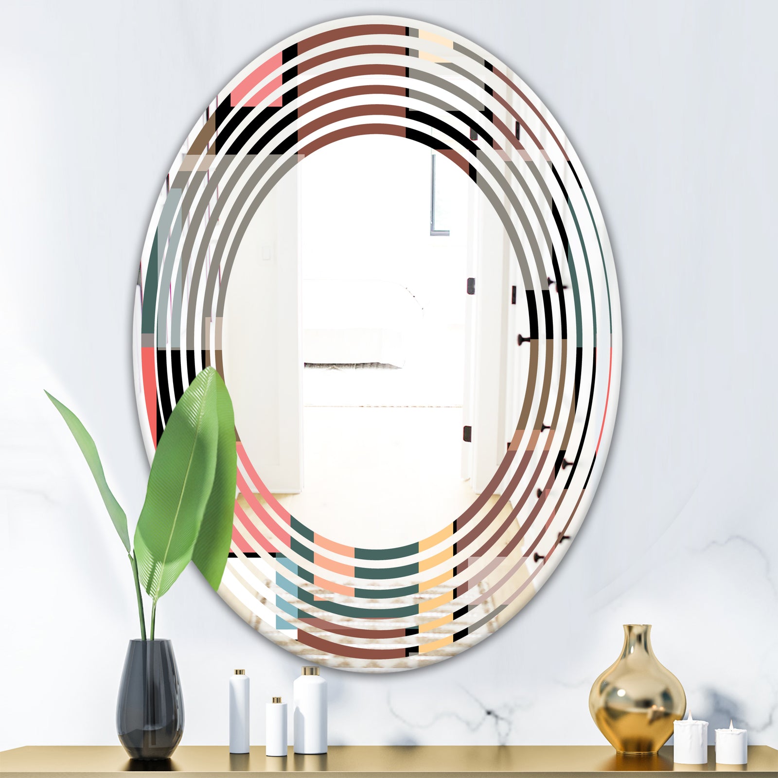 Retro Square Design II - Modern Round or Oval Wall Mirror - Wave