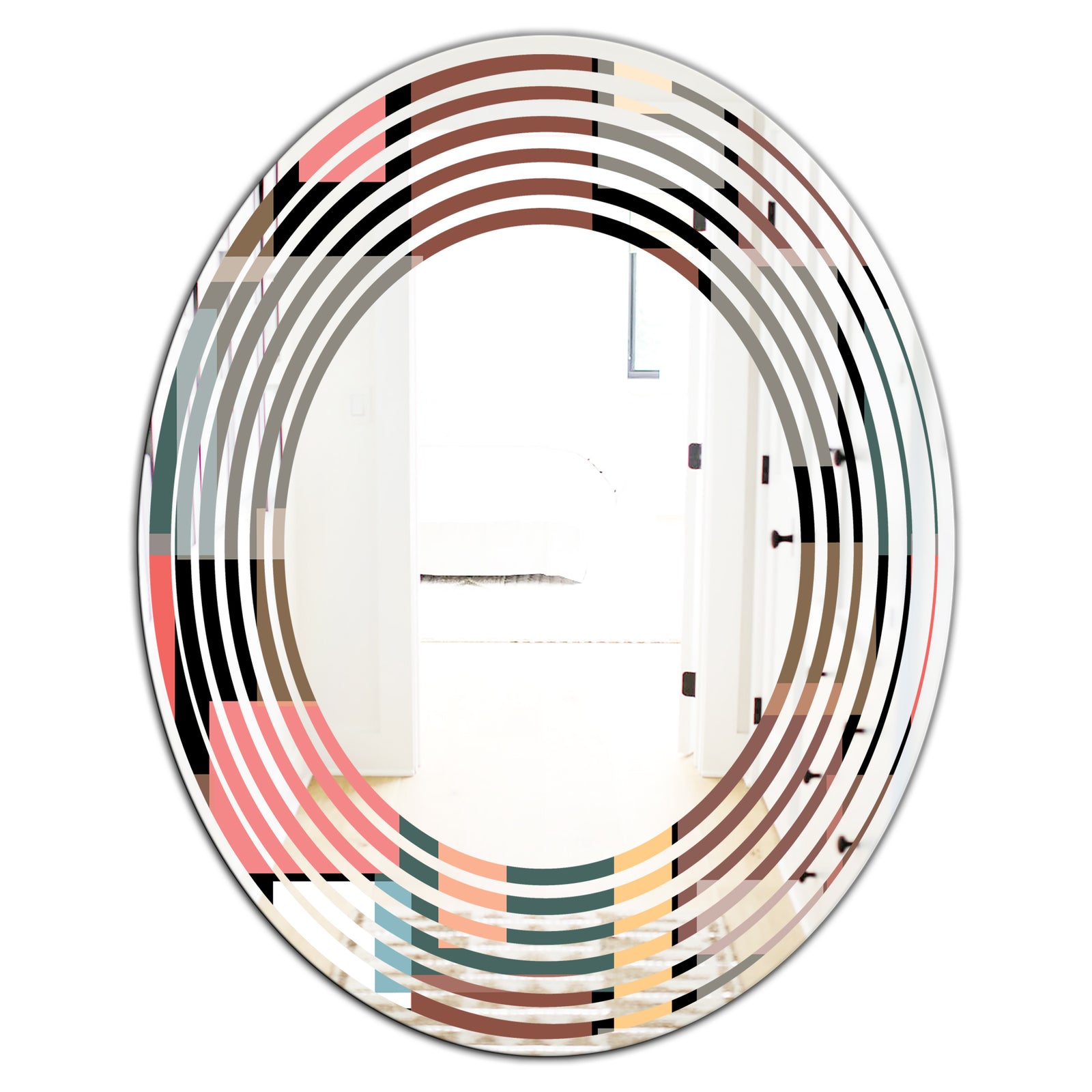 Retro Square Design II - Modern Round or Oval Wall Mirror - Wave