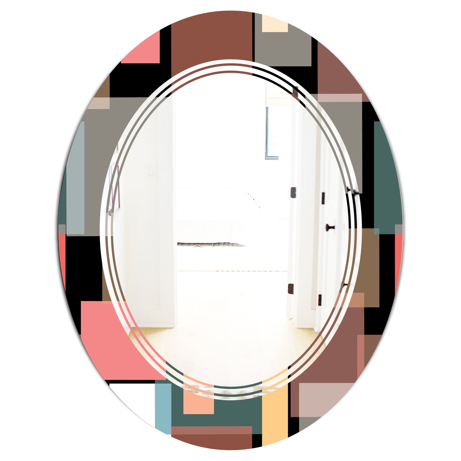 Retro Square Design II - Modern Round or Oval Wall Mirror - Triple C