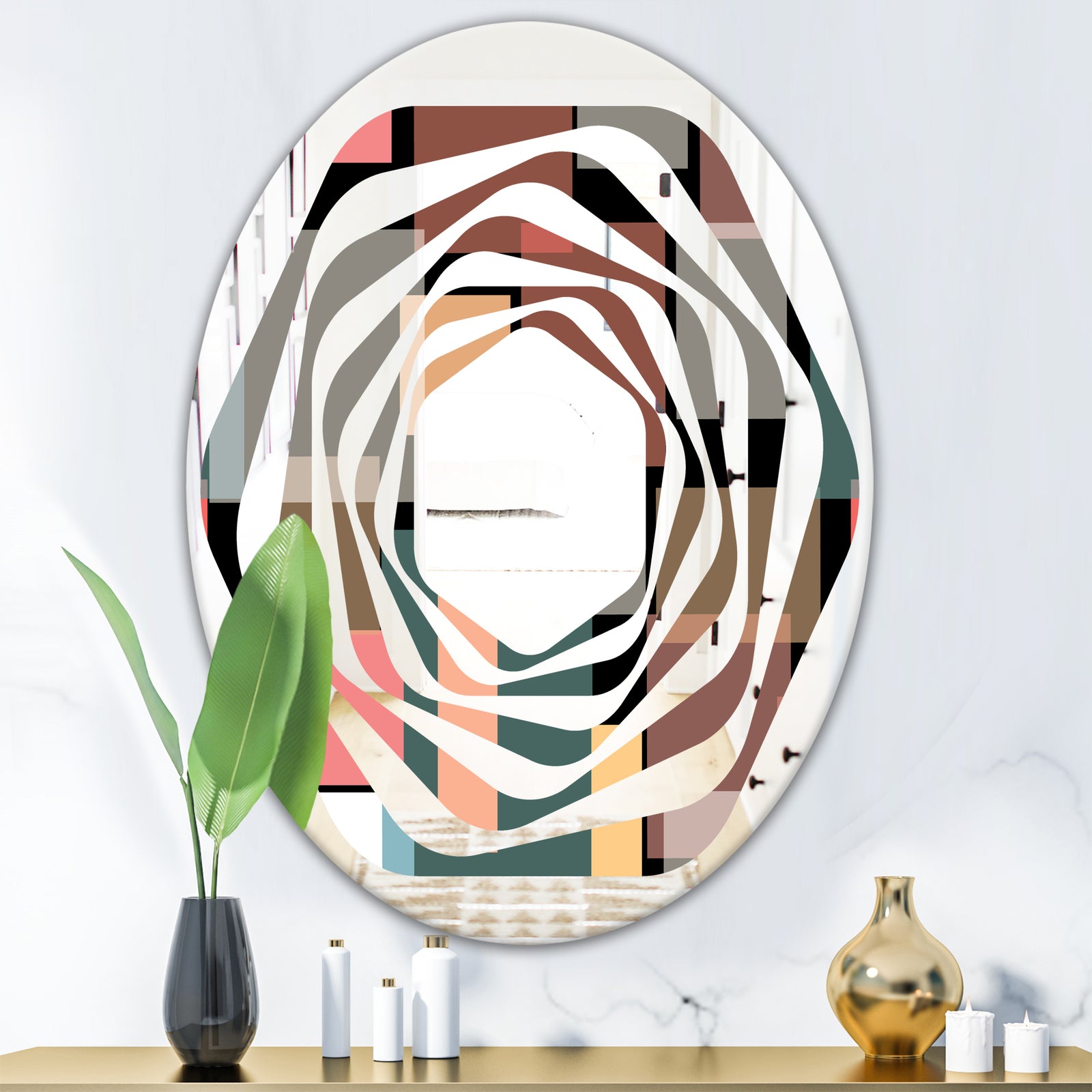 Retro Square Design II - Modern Round or Oval Wall Mirror - Whirl