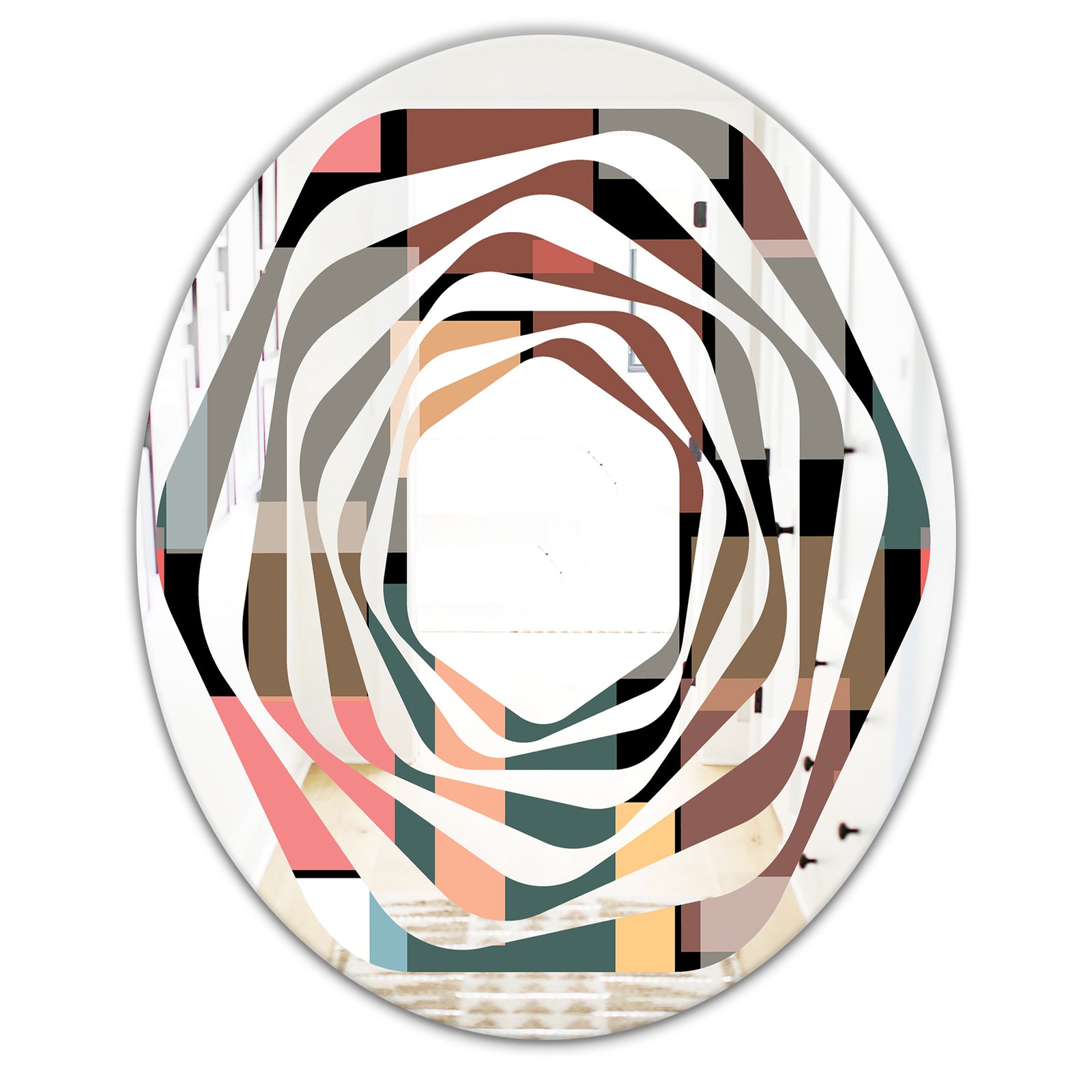 Retro Square Design II - Modern Round or Oval Wall Mirror - Whirl