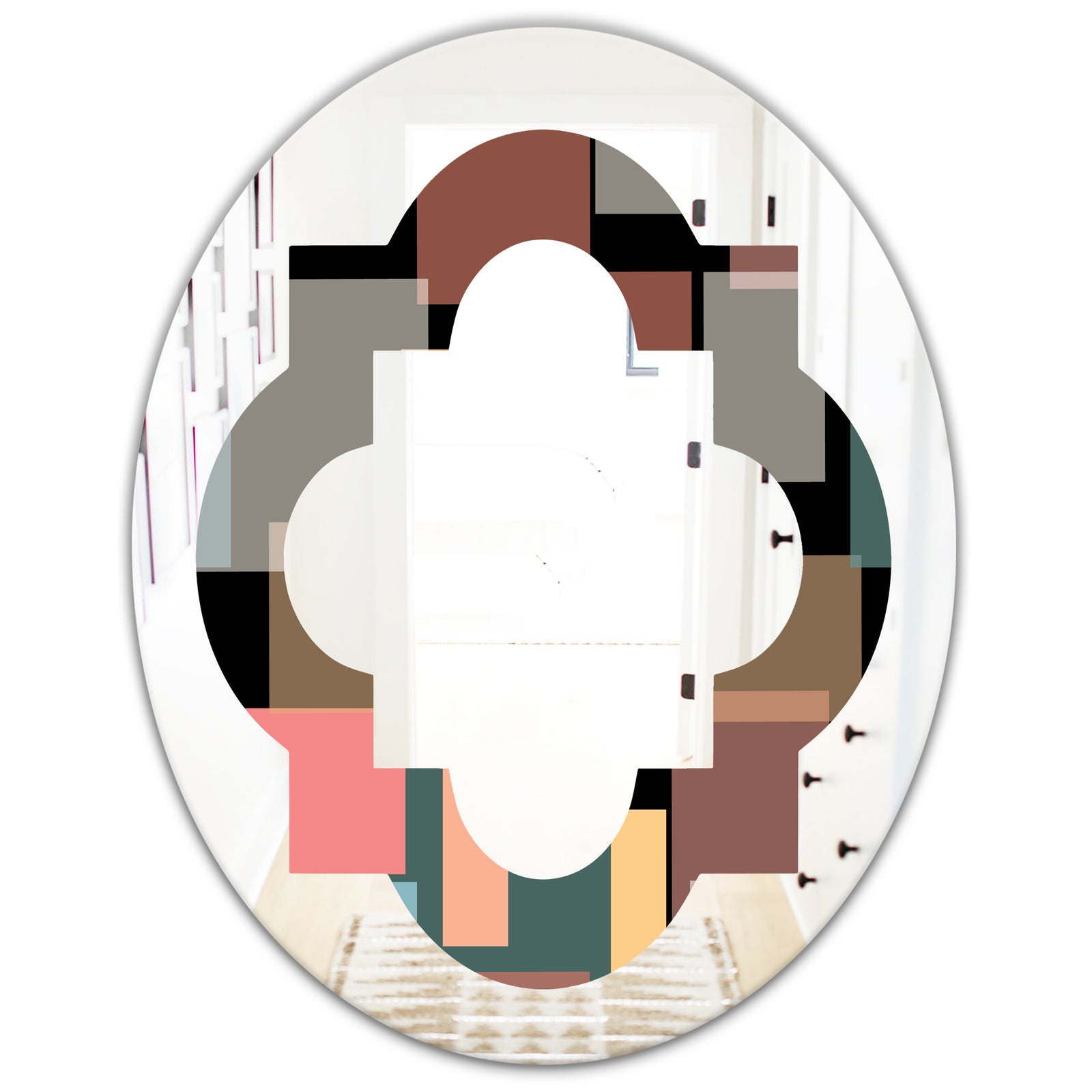 Retro Square Design II - Modern Round or Oval Wall Mirror - Quatrefoil