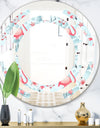 Tropical Botanicals, Flowers and Flamingo III - Modern Round or Oval Wall Mirror - Space