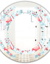 Tropical Botanicals, Flowers and Flamingo III - Modern Round or Oval Wall Mirror - Space