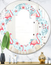 Tropical Botanicals, Flowers and Flamingo III - Modern Round or Oval Wall Mirror - Quatrefoil