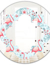 Tropical Botanicals, Flowers and Flamingo III - Modern Round or Oval Wall Mirror - Quatrefoil