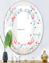 Tropical Botanicals, Flowers and Flamingo III - Modern Round or Oval Wall Mirror - Space