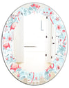 Tropical Botanicals, Flowers and Flamingo III - Modern Round or Oval Wall Mirror - Leaves