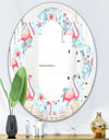 Tropical Botanicals, Flowers and Flamingo III - Modern Round or Oval Wall Mirror - Quatrefoil