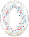 Tropical Botanicals, Flowers and Flamingo III - Modern Round or Oval Wall Mirror - Quatrefoil