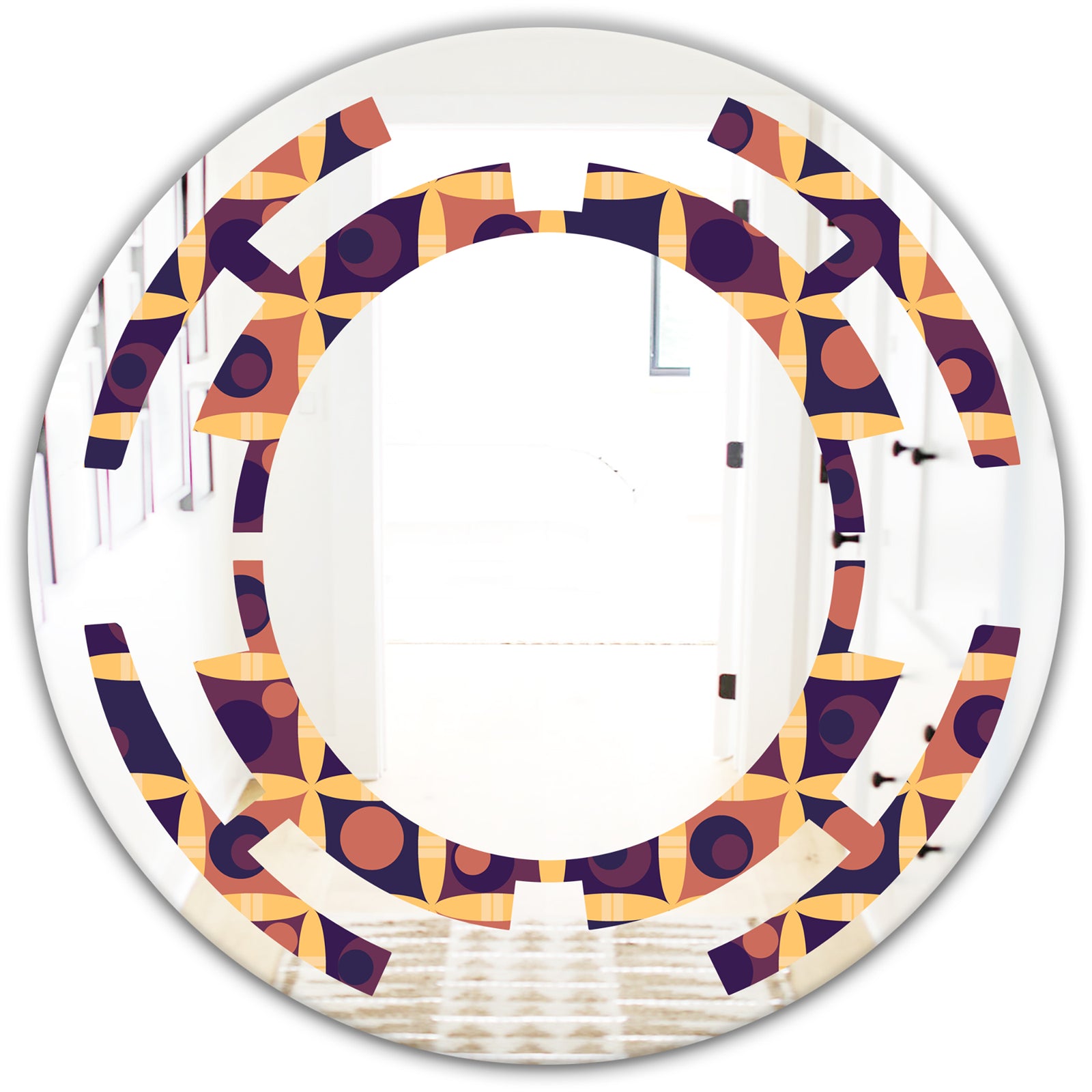 Retro Grid in Orange - Modern Round or Oval Wall Mirror - Space