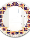 Retro Grid in Orange - Modern Round or Oval Wall Mirror - Leaves