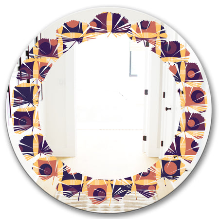 Retro Grid in Orange - Modern Round or Oval Wall Mirror - Leaves