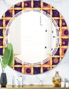 Retro Grid in Orange - Modern Round or Oval Wall Mirror - Triple C