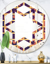 Retro Grid in Orange - Modern Round or Oval Wall Mirror - Hexagon Star
