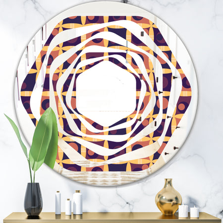 Retro Grid in Orange - Modern Round or Oval Wall Mirror - Whirl