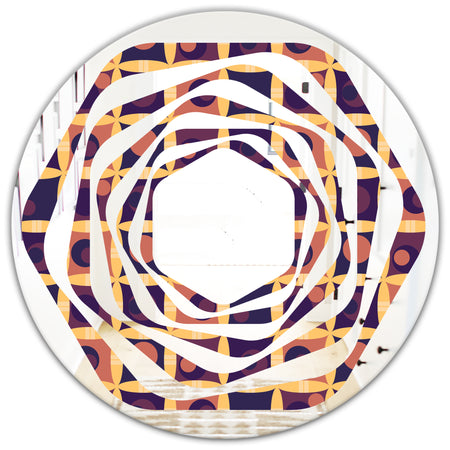 Retro Grid in Orange - Modern Round or Oval Wall Mirror - Whirl