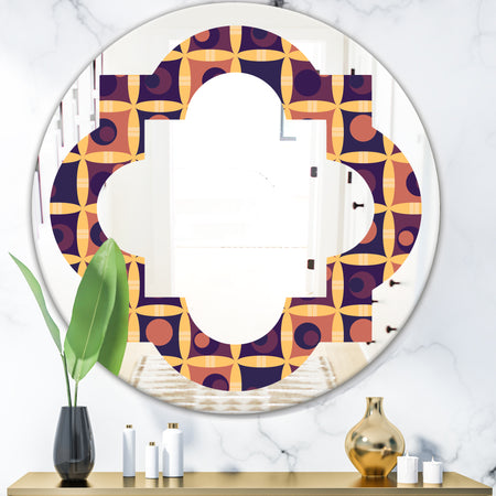 Retro Grid in Orange - Modern Round or Oval Wall Mirror - Quatrefoil