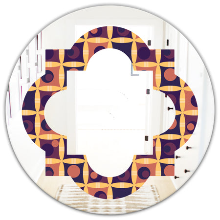Retro Grid in Orange - Modern Round or Oval Wall Mirror - Quatrefoil