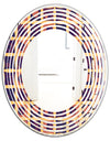 Retro Grid in Orange - Modern Round or Oval Wall Mirror - Wave