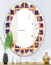 Retro Grid in Orange - Modern Round or Oval Wall Mirror - Leaves