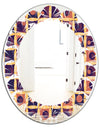 Retro Grid in Orange - Modern Round or Oval Wall Mirror - Leaves