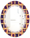 Retro Grid in Orange - Modern Round or Oval Wall Mirror - Triple C