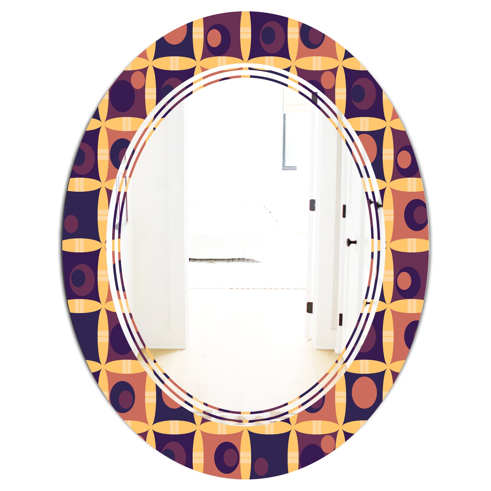 Retro Grid in Orange - Modern Round or Oval Wall Mirror - Triple C