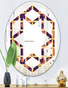 Retro Grid in Orange - Modern Round or Oval Wall Mirror - Hexagon Star