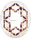 Retro Grid in Orange - Modern Round or Oval Wall Mirror - Hexagon Star